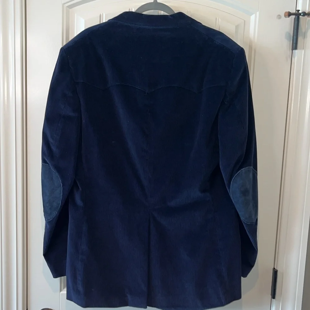 Sharp Sheplers navy blue corduroy western blazer sport coat elbow patches 42L
